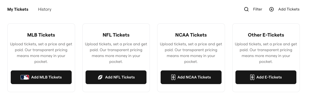Upload options and ticket types