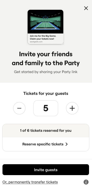 Party ticket quantity