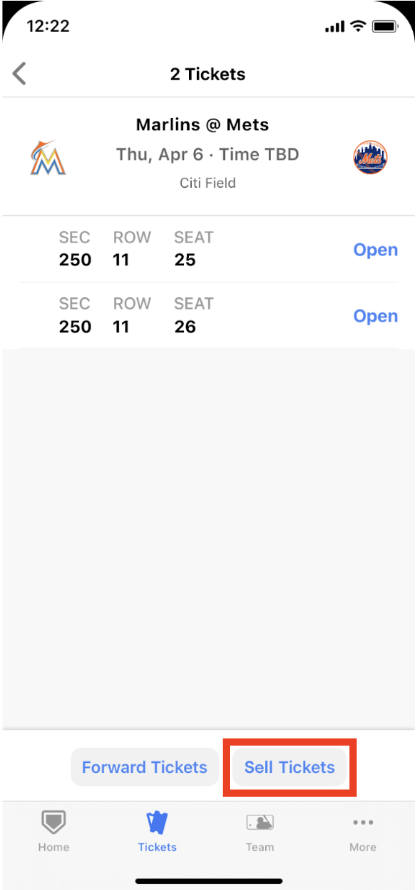 MLB tickets sell button