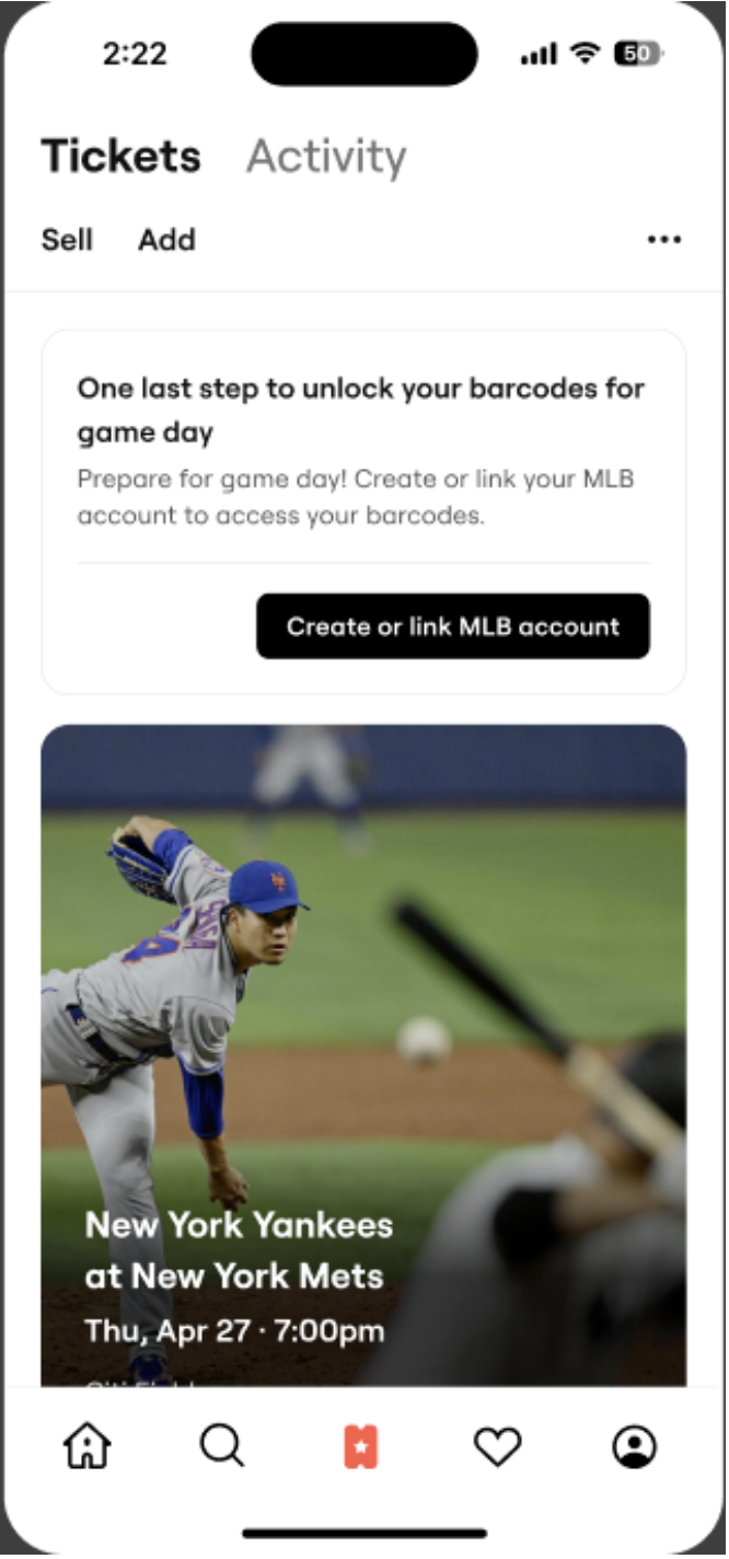 tickets section with linking banner