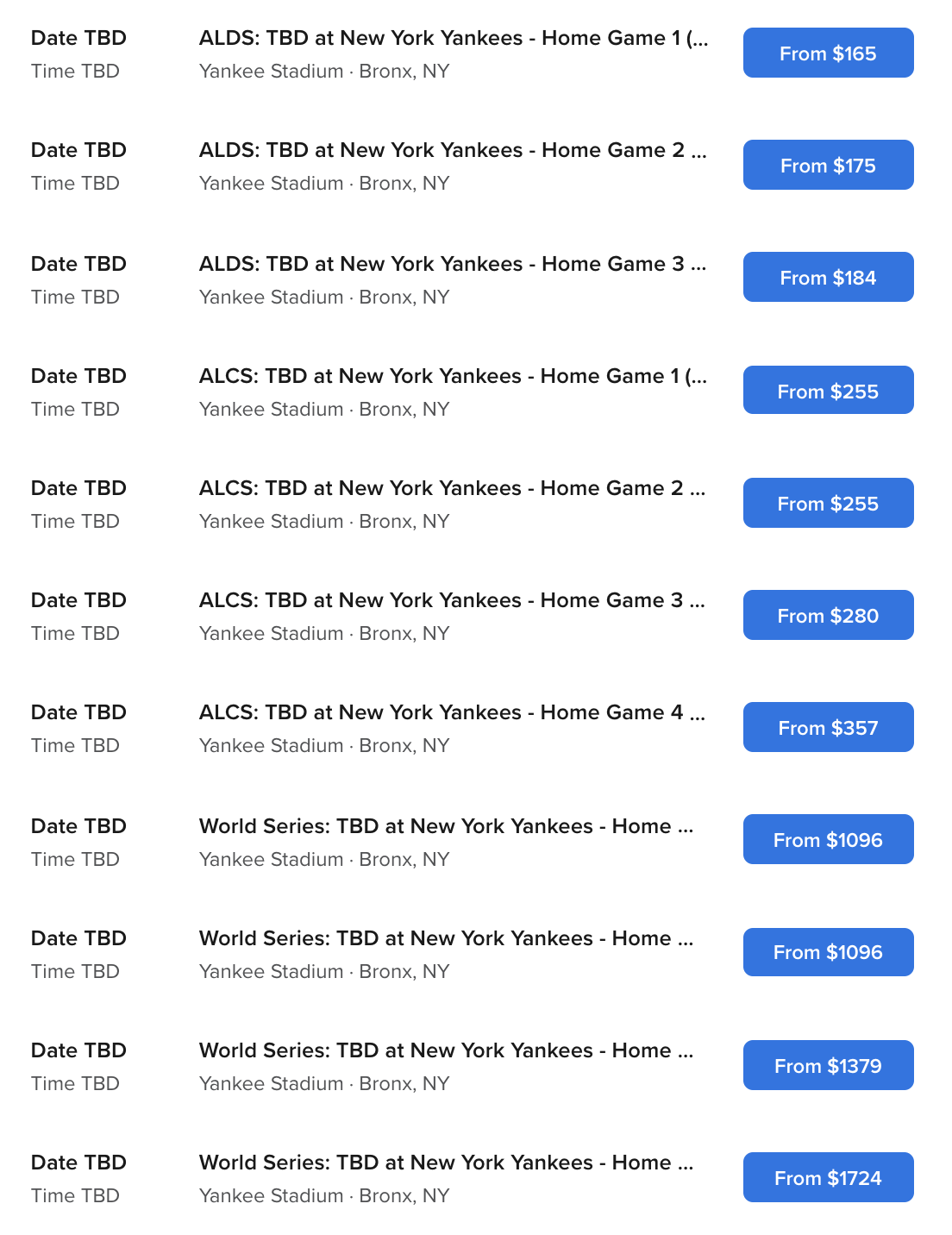 Postseason Games Listed On Seatgeek