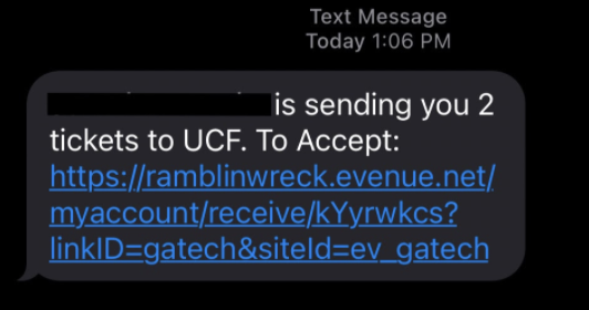 text message with ticket acceptance link