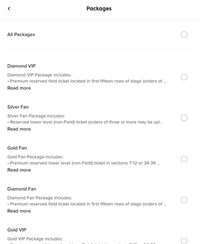 VIP Package options