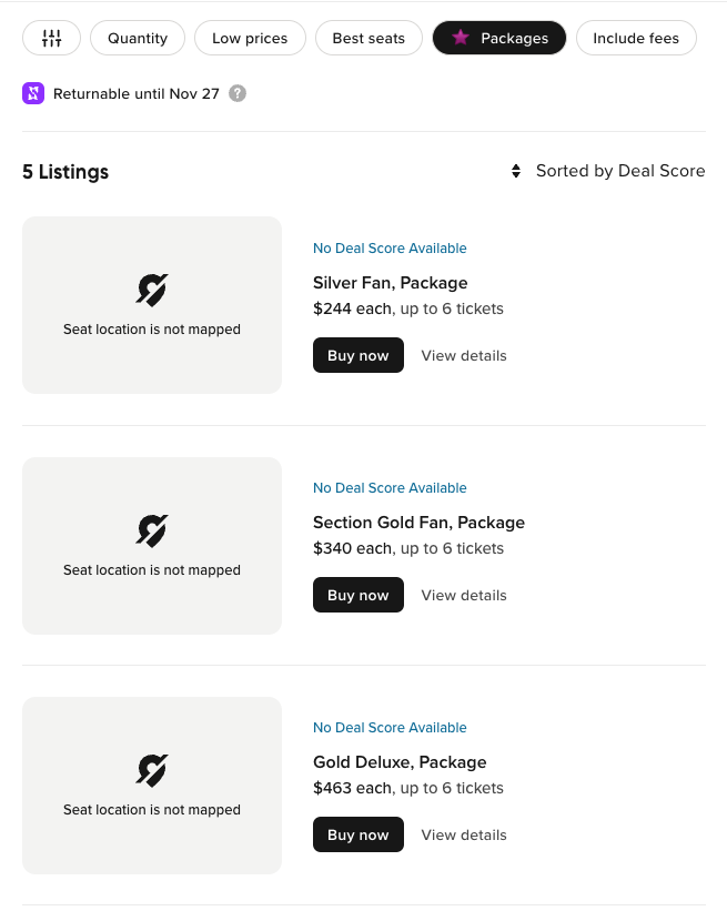 VIP Package listings