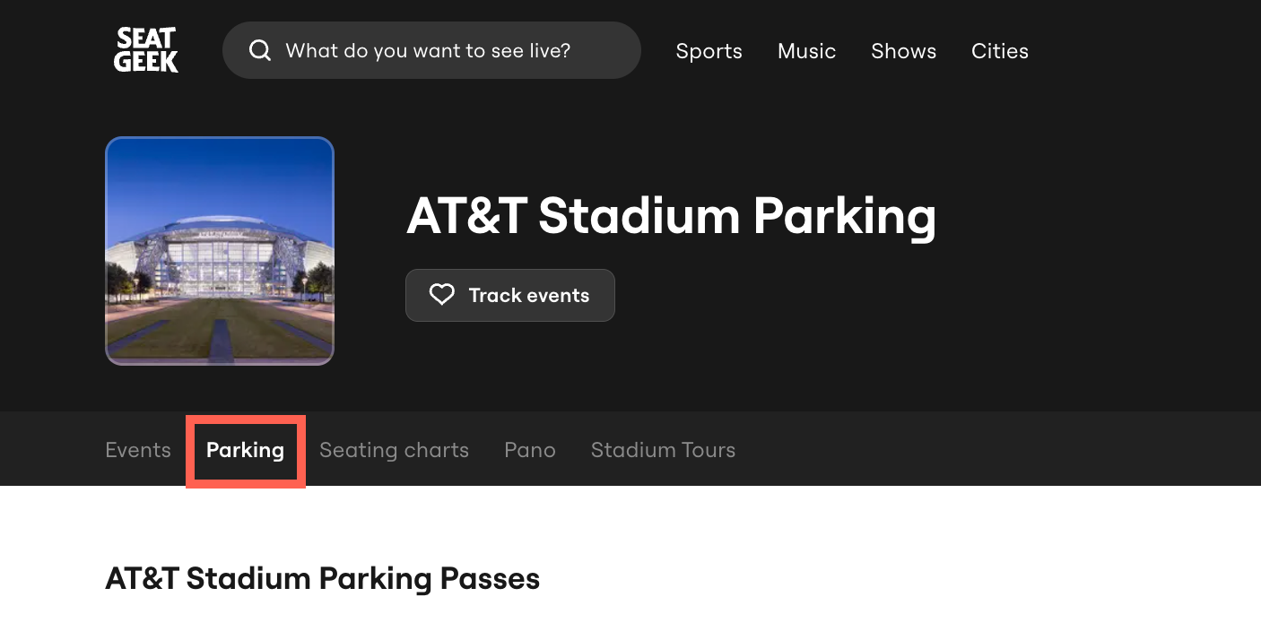 AT&T Stadium Parking tab