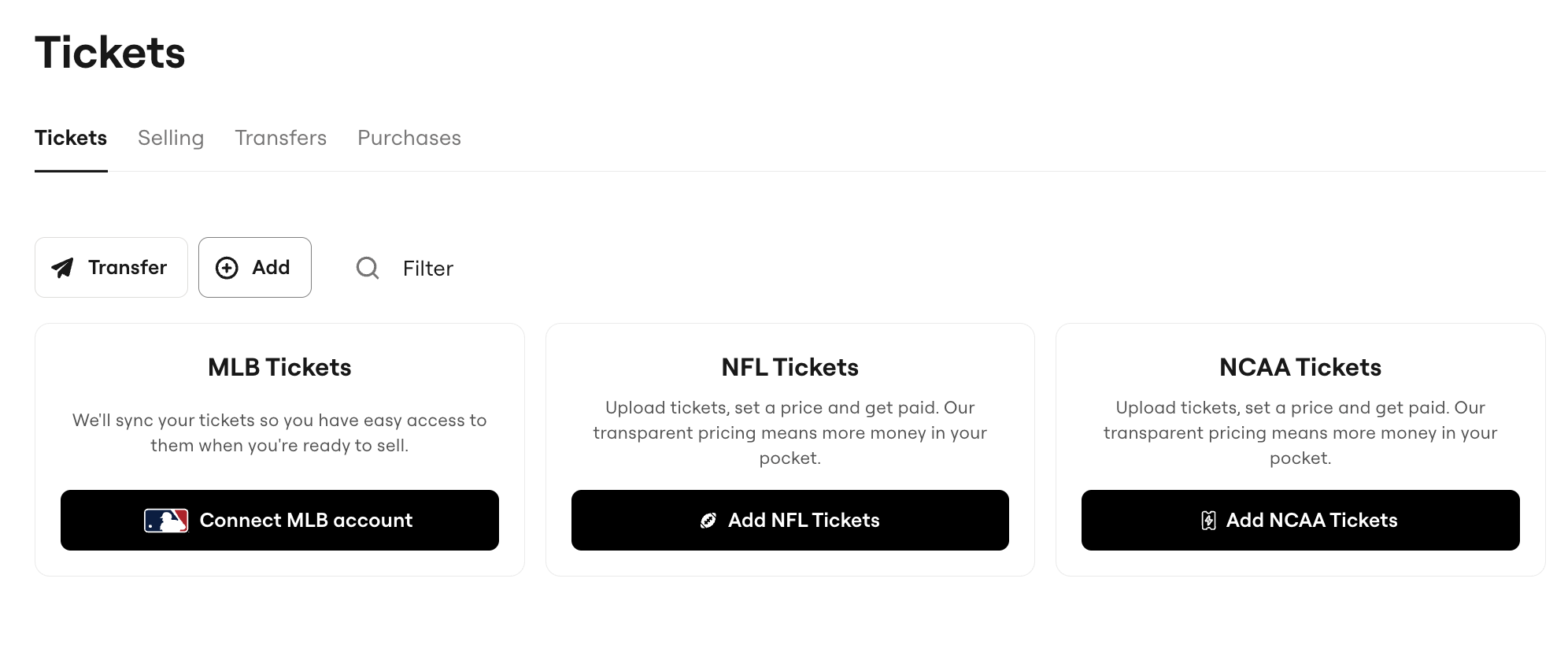 options for adding tickets