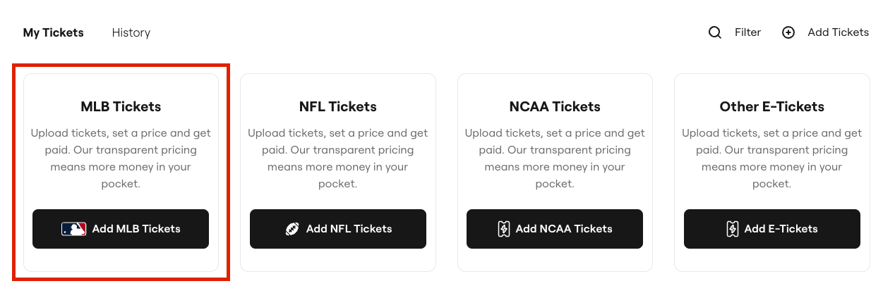 bouton add MLB Tickets (ajouter des billets de la MLB)