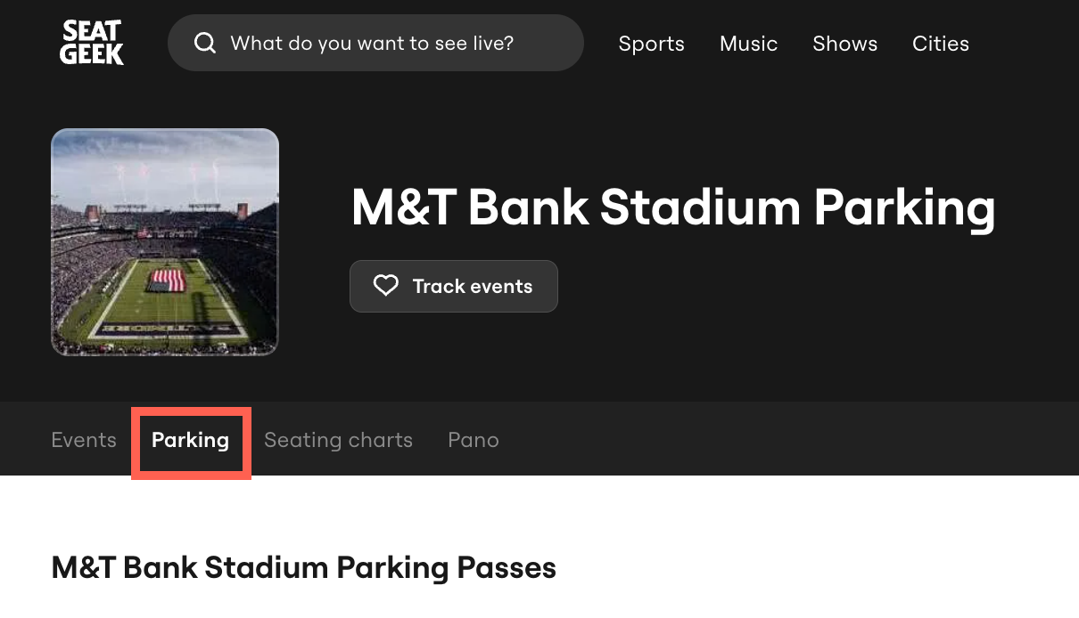 Onglet Stationnement du M&T Bank Stadium