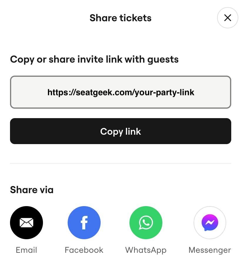 Options for sharing invite links